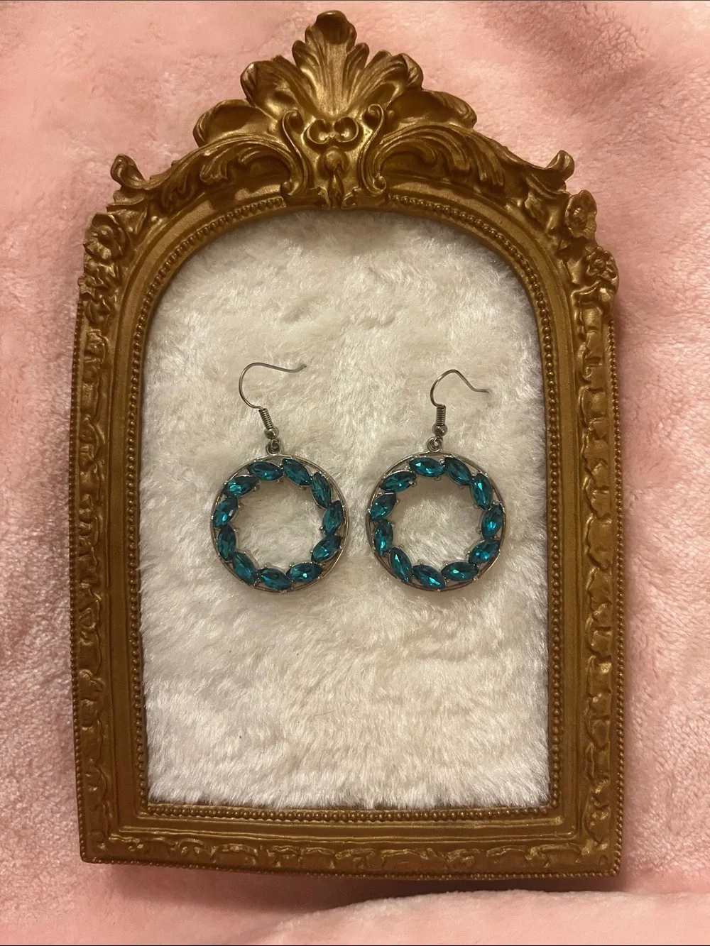 Teal Crystal Hoop Drop Earrings - Unbranded